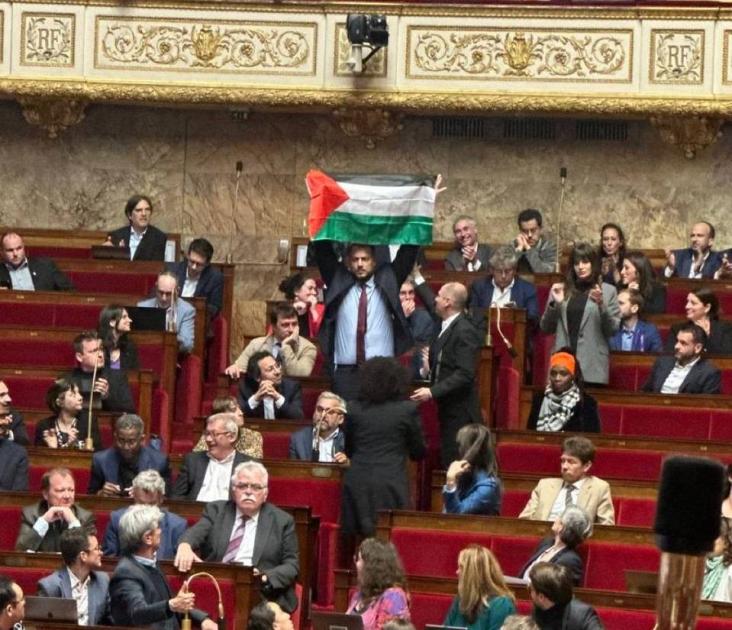 Hoisting the Palestinian flag at the French National Assembly